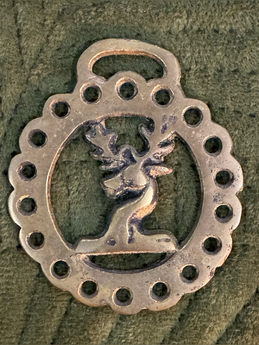 Vintage English Cast Brass Horse Saddle Harness Medallion- Country Stag